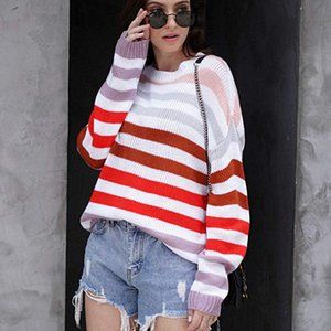 Women’s Stripe Color Block Short Sweater Long